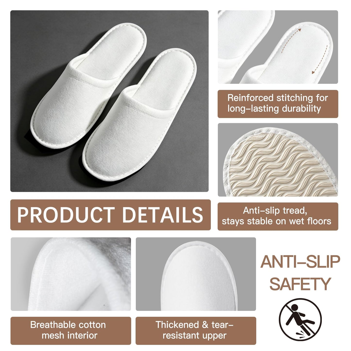 SENJUNSAFE 30Pairs Disposable Slippers For Guests Men's US 10/Women's US 11 Medium Applicable Spa Travel Hotel Slippers Disposable, Individually Wrapped Anti-Slip slippers In Bulk （White）