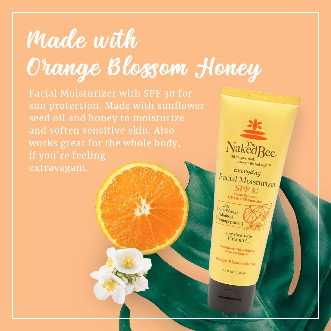 Naked Bee Vitamin C Facial Moisturizer SPF 30 - Orange Blossom | 2.5 Oz (Pack of 2)