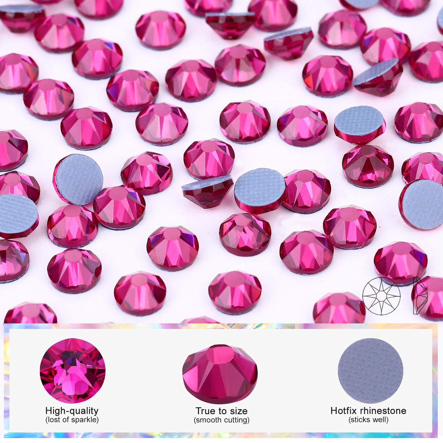 Novani Hotfix Rhinestones 1440pcs Fuchsia Round Iron on Rhinestone Style 2088 Sparkly Crystal Gemstones for Fabric and Crafting, SS20 (4.6-4.8mm)
