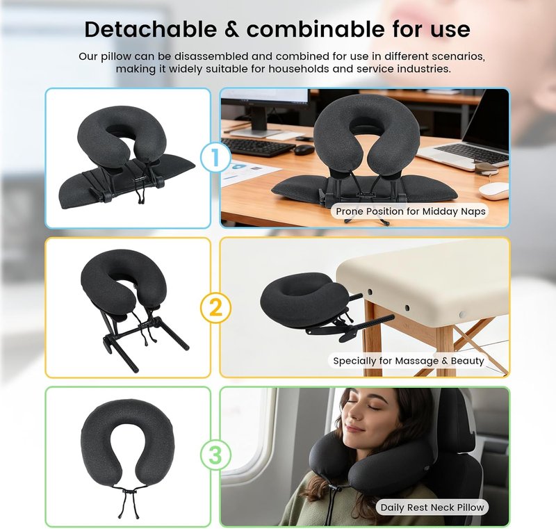 Intelligent Support Memory Foam Pillow - Adjustable Ergonomic Neck Pillow for Office, Travel & Naps | Portable Black Design