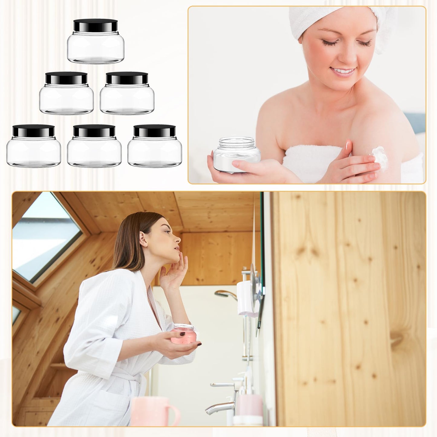 30 Pack Clear Body Scrub Jars, 8oz Clear Plastic Jars with Lids, Sugar Scrub Containers Empty Refillable Containers Round Low Profile Samples Jar for Makeup, Body Butter, Creams, Travel Storage