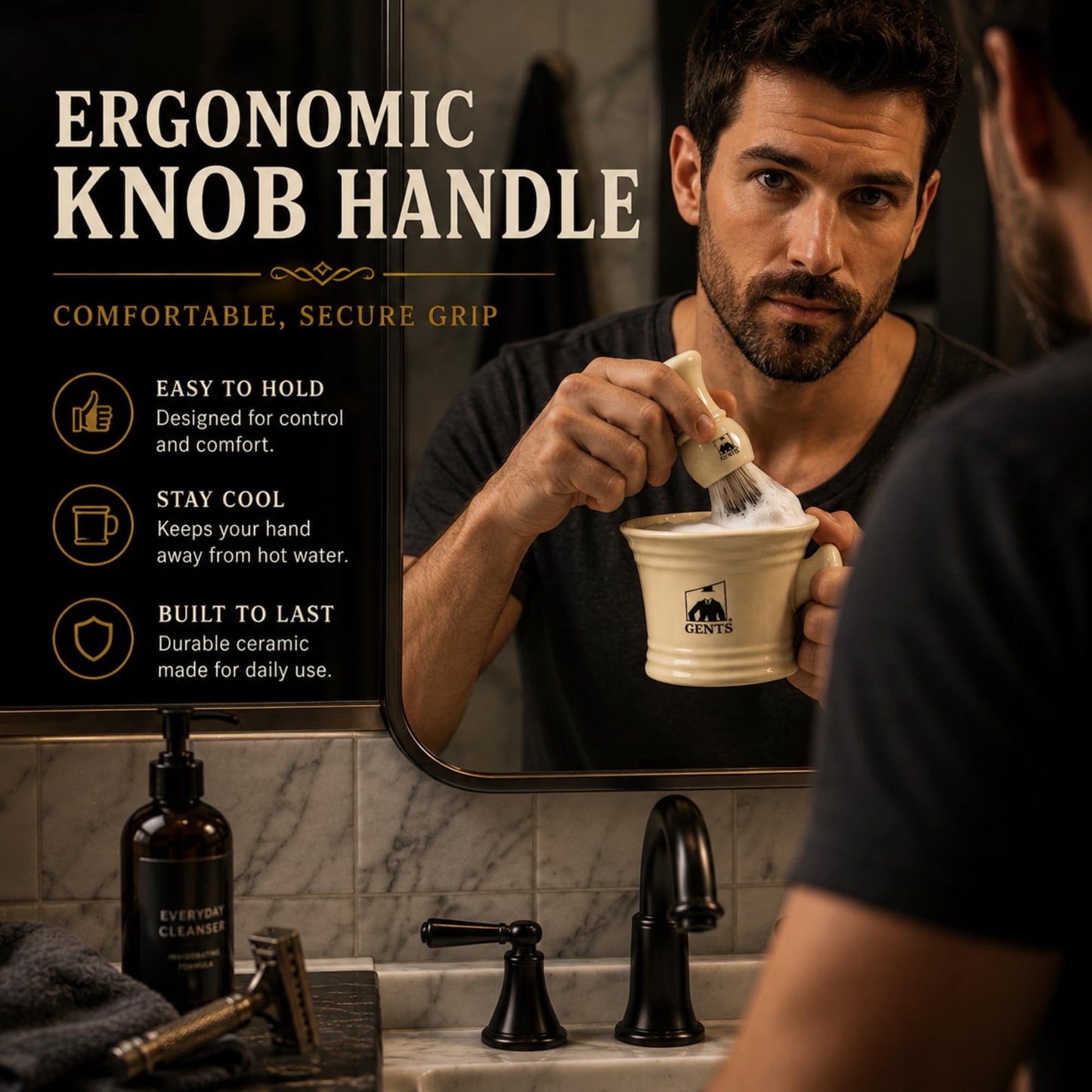GENTS Heavy Duty Ceramic Shaving Set – Classic Grooming and Beard Shaving Kit for Men, Ceramic Shave Mug, 3 oz Natural Shaving Soap and Shaving Brush