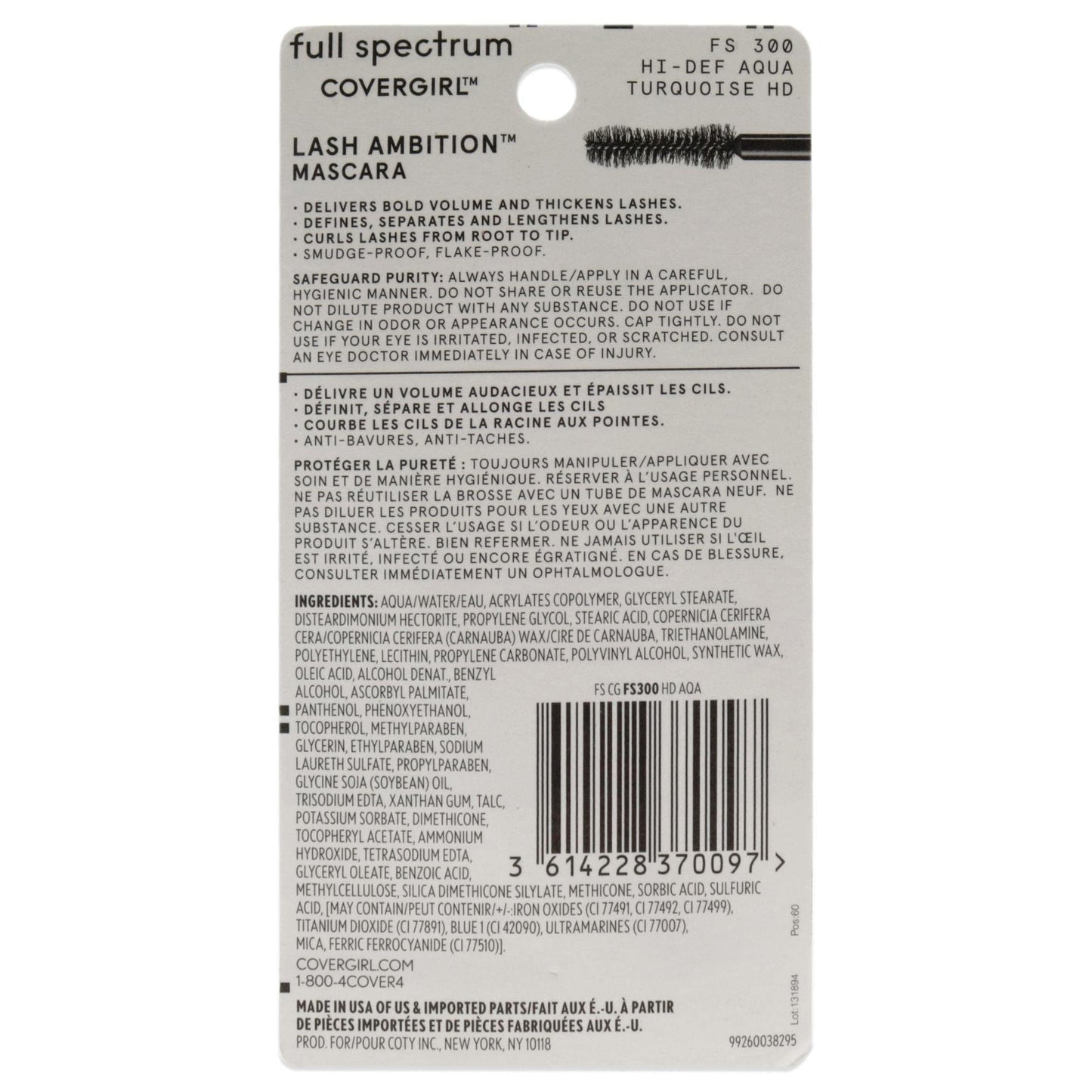 COVERGIRL Full Spectrum Lash Ambition Mascara, Hi-Def Aqua, 0.3 Fluid Ounce (Pack of 2)