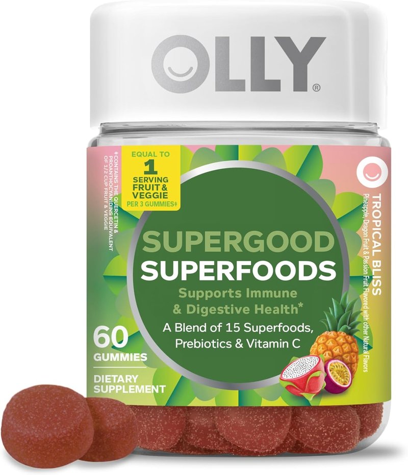 OLLY Superfoods Gummies - Immune System & Digestive Health Support | 60 Count, Tropical Bliss Flavor