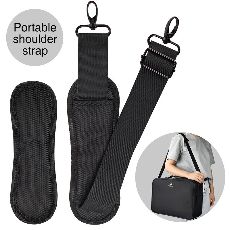 MONSTINA Travel Makeup Train Case,13.8 inches Large Cosmetic Case,Makeup Brush Holder Organizer and Storage with Adjustable Dividers and Shoulder Strap (Black)