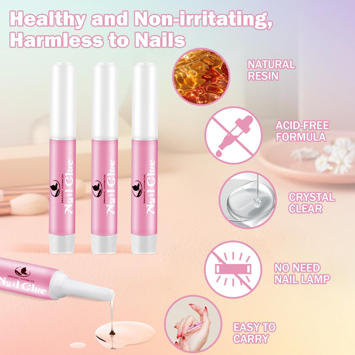 50Pcs Nail Glue for Acrylic Nails Press On Nails Professional Nail Tip Glue Long Lasting Nail Adhesive Glue Super Bond for False Nails Adhesive for Fake NailsTips 0.07oz