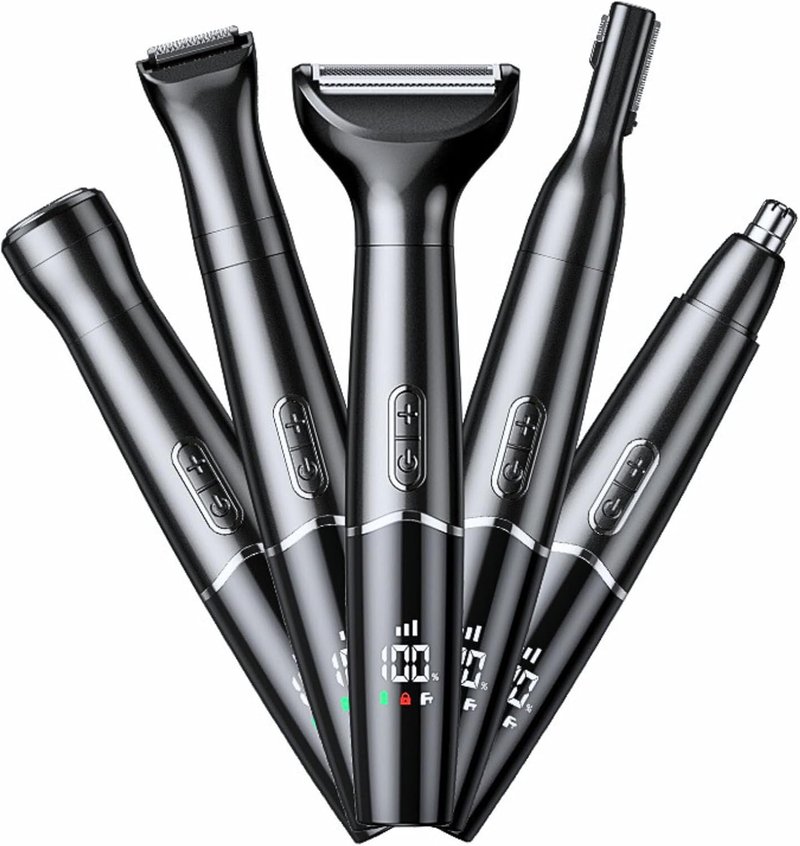 5-in-1 Nose Hair Trimmer for Men - USB-C Rechargeable Electric Grooming Kit | Painless Eyebrow & Facial Trimmer, IPX7 Waterproof, LED Display