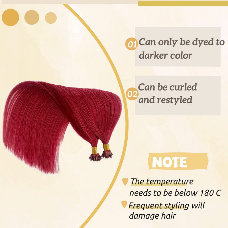 #99J Nano Tip Hair Extensions Human Hair for Women,Burgundy Nano Ring Hair Extensions 18 Inch Color #99J Wine Red Hair Extension 100% Natural Human Hair Extensions 50g/50s