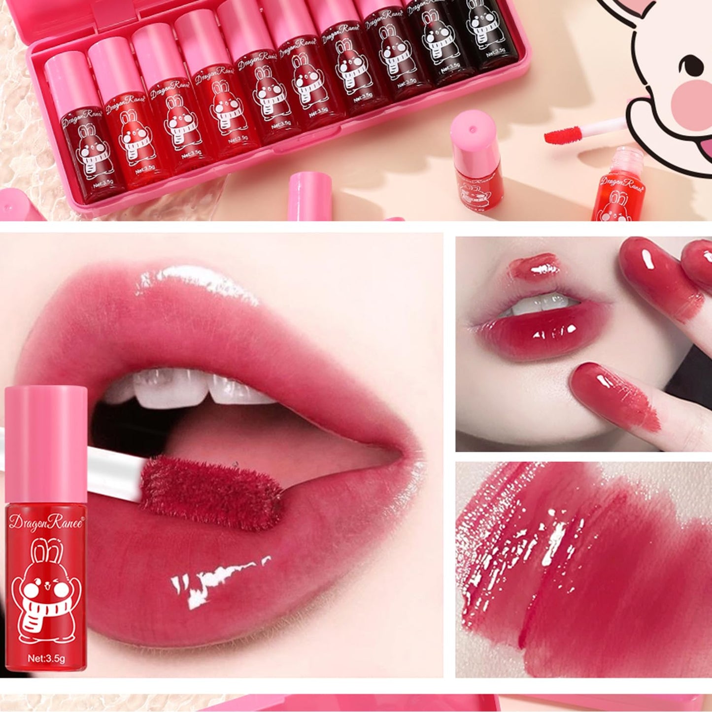 Eakroo 10 Colors Lip Tint Stain, Lip Stain Long Lasting Waterproof, Lip Gloss Set, Korean Lip Tint, Moisturizing Korean Lip Gloss for Women, Lipstick Long Lasting, Lip Gloss Bulk, Kawaii Mini Makeup