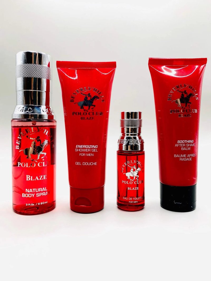 Beverly Hills Polo Club Blaze 4 Piece Gift Set Collection for Men - Luxury Cologne Set with Body Spray, Shower Gel, Eau De Toilette, and After Shave - Premium Fragrance Collection
