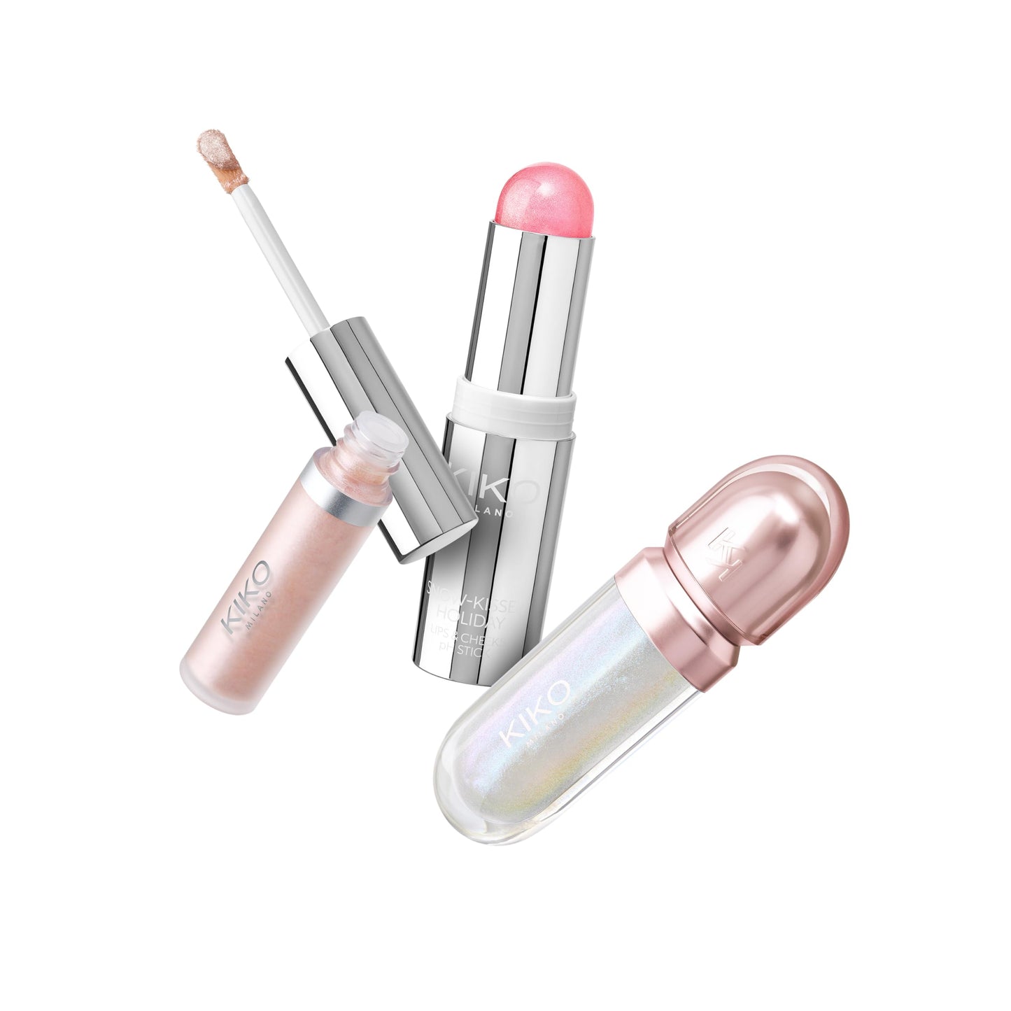 KIKO Milano|Snow-Kissed Holiday Festive Besties Make Up Gift Set|Makeup Gift Set: lip and cheek stick, liquid eyeshadow and lip oil