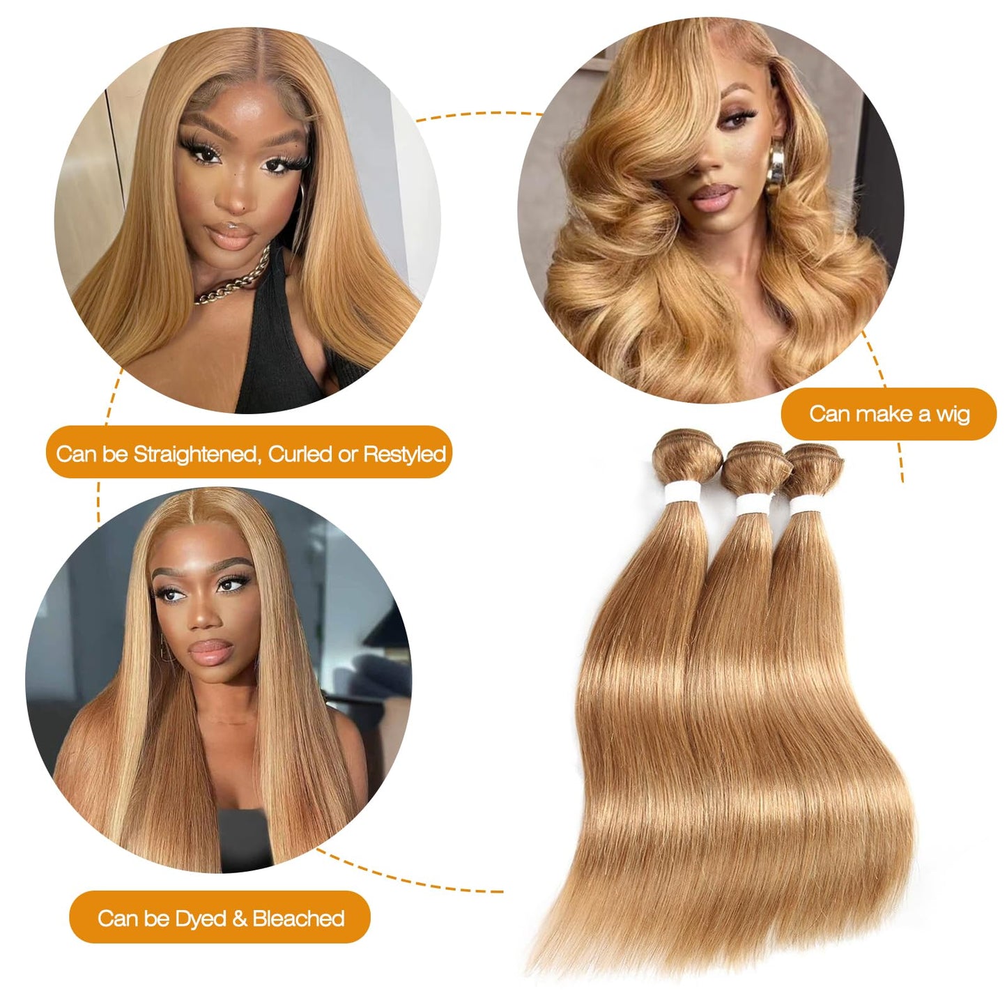 ijoy Straight Honey Blonde Bundles 95g Human Hair Bundle Dirty Blonde Brazilian Virgin Hair Weave 1 Bundle for Chic Boho 16 Inch