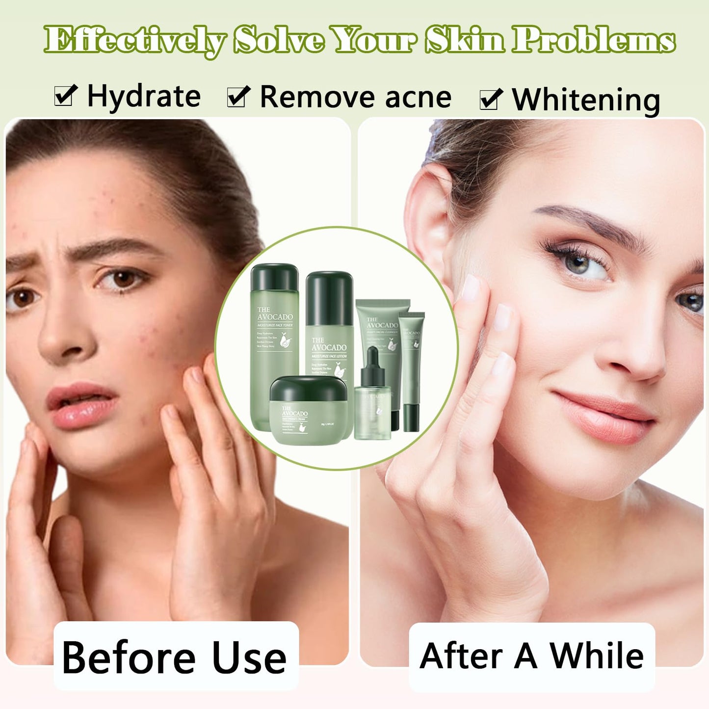 Avocado Facial Set - 6PCS, Cleansing to Lotion to Rich Cream, Korean, Anti-Aging Women's Gift