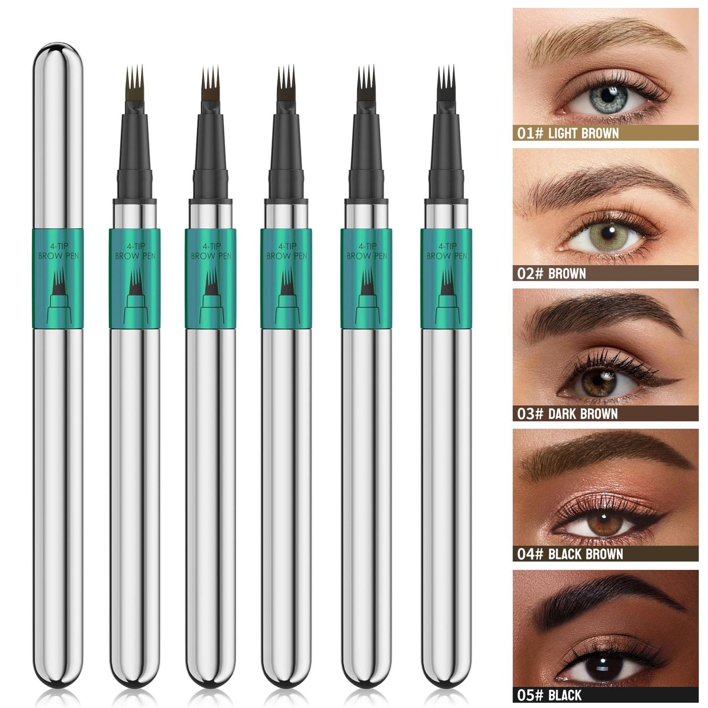 YeMoMo Wild Brows 4-Tip Eyebrow Pen, Natural Three-Dimensional Look, Non-Drying Formula, 5 Color Options, 1ml/0.03fl.oz (2#Brown)