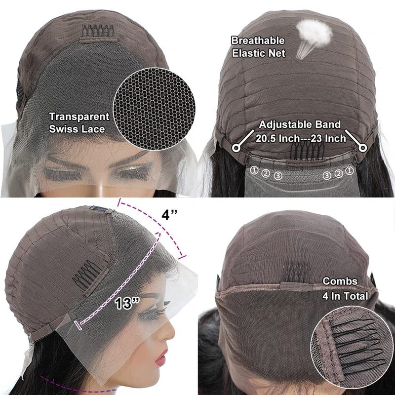 Adette 13x4 Lace Frontal Wig - Water Wave Human Hair for Black Women | Natural Black Color (12 Inch)