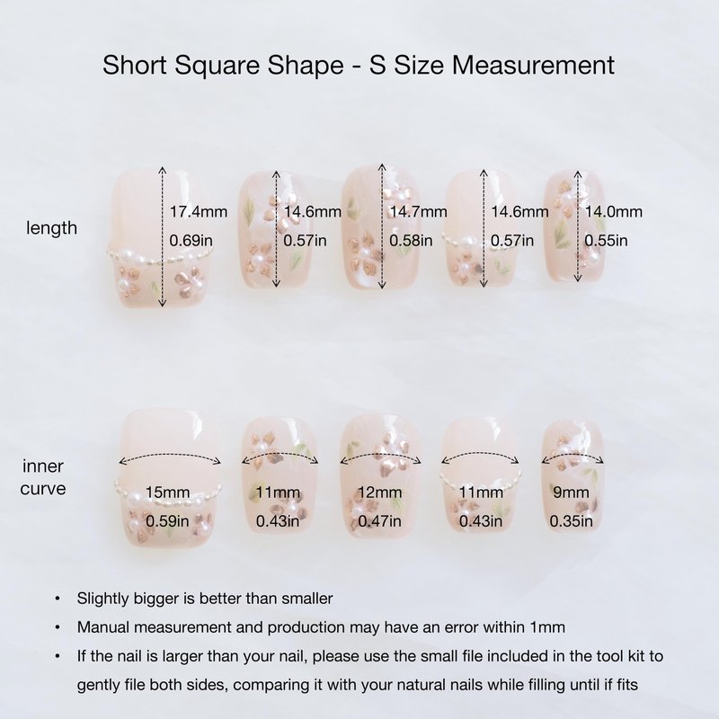 [GLORS] Short Square Press On Nails, Nude Pink with Rose Gold Foil and Pearl Accents, 10 Pieces (Small, SS)