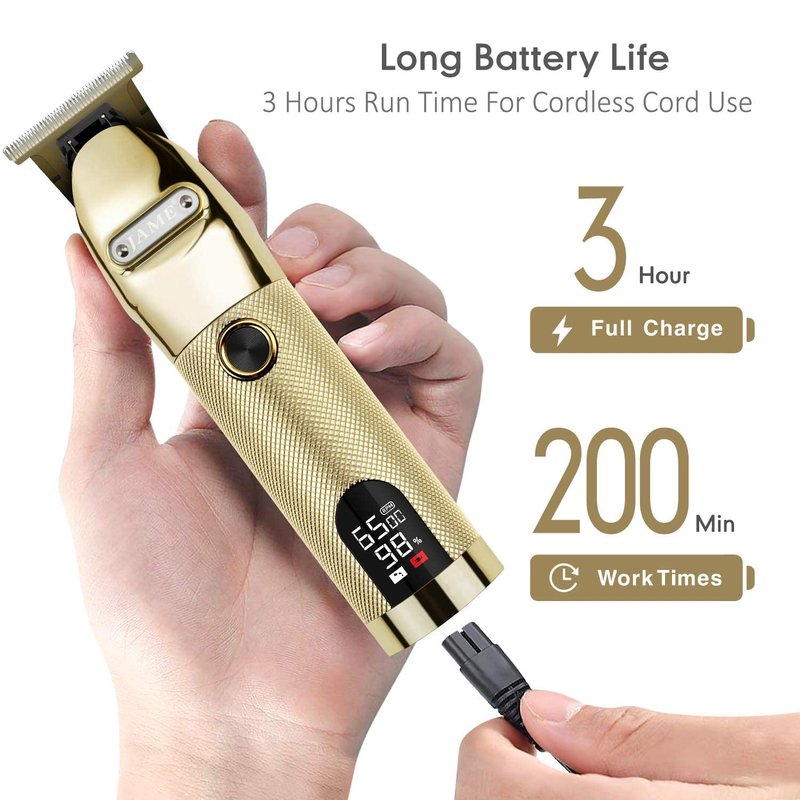 ciwellu Professional Hair Trimmer Cordless Outlining Trimmer T Liners Clippers for Men Rechargeable LED Display Zero Gapped Trimmers for Barbers（Gold