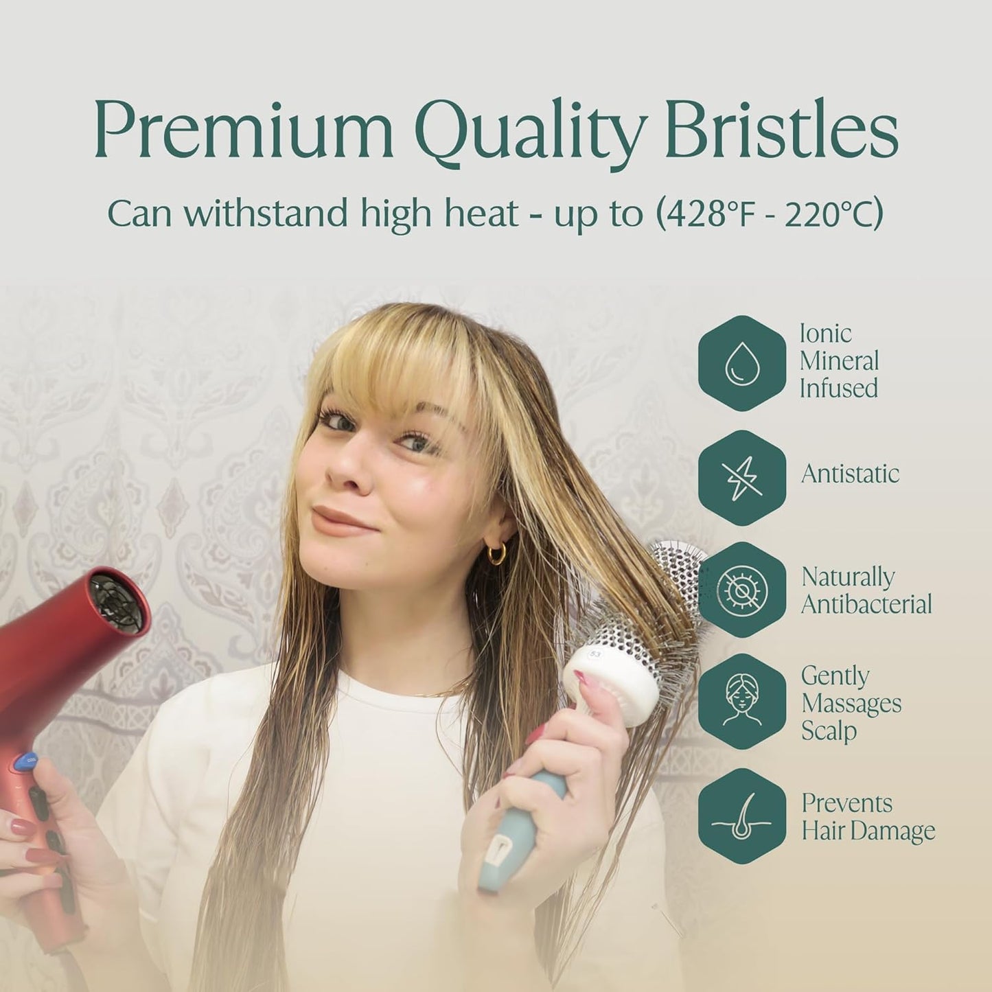 Round Brush for Blow Drying - Extra Large Ceramic Ion Thermal Barrel for Maximum Volume | Lightweight Hair Brush (Bristle 3.4 in, Barrel 2.5 in)