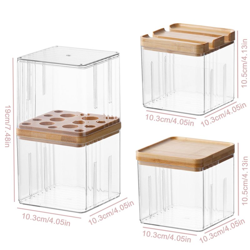 Makeup Brush Holder Comb with Cover Makeup Containers Organizers Set Makeup Holder Box Cosmetic Case With Lid Waterproof Dustproof Beauty Skincare Organizer Bathroom Vanity Countertop,Gift,Clear,3PCS