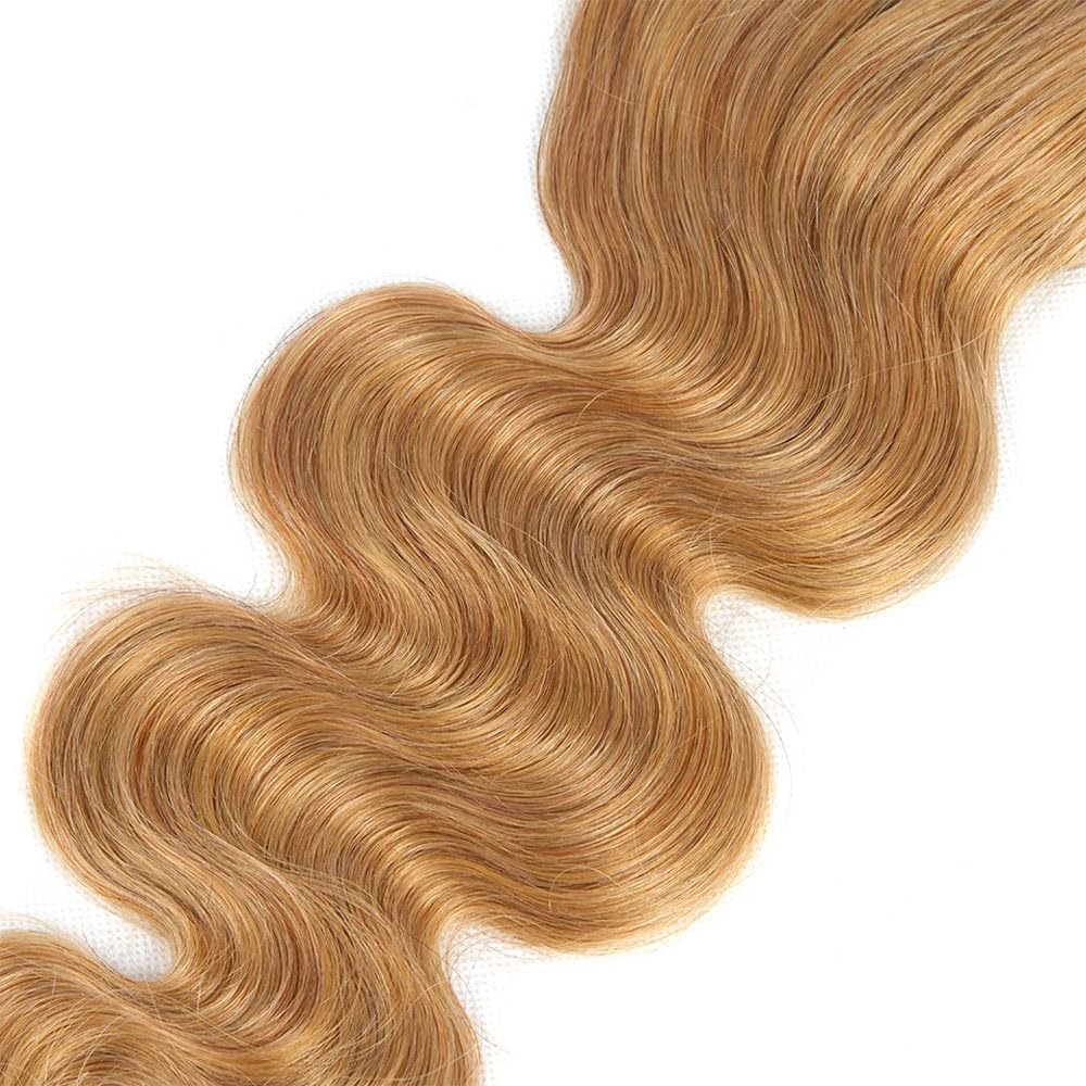 Wahairse Human Hair Bundles 14 16 18 Inch Body Wave 27# Color Human Hair Unprocessed Brazilian Virgin 3 Bundles Quick Weave Human Hair Extensions 300g (27# Body Wave,14 16 18)
