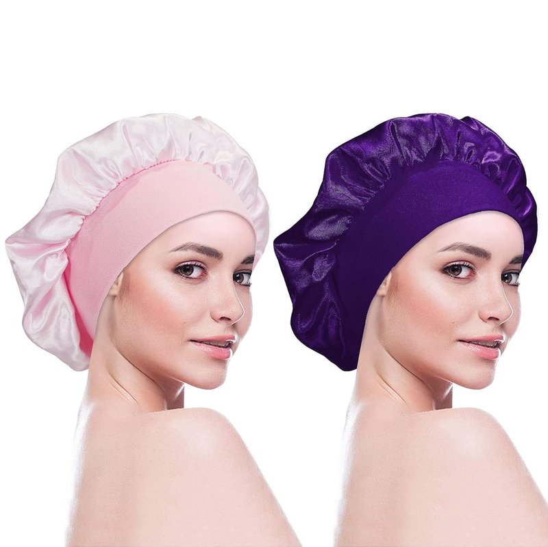 Satin Bonnet Caps for Women - 12pcs Solid Color Hair Bonnets | Elastic Band for Comfortable Sleep