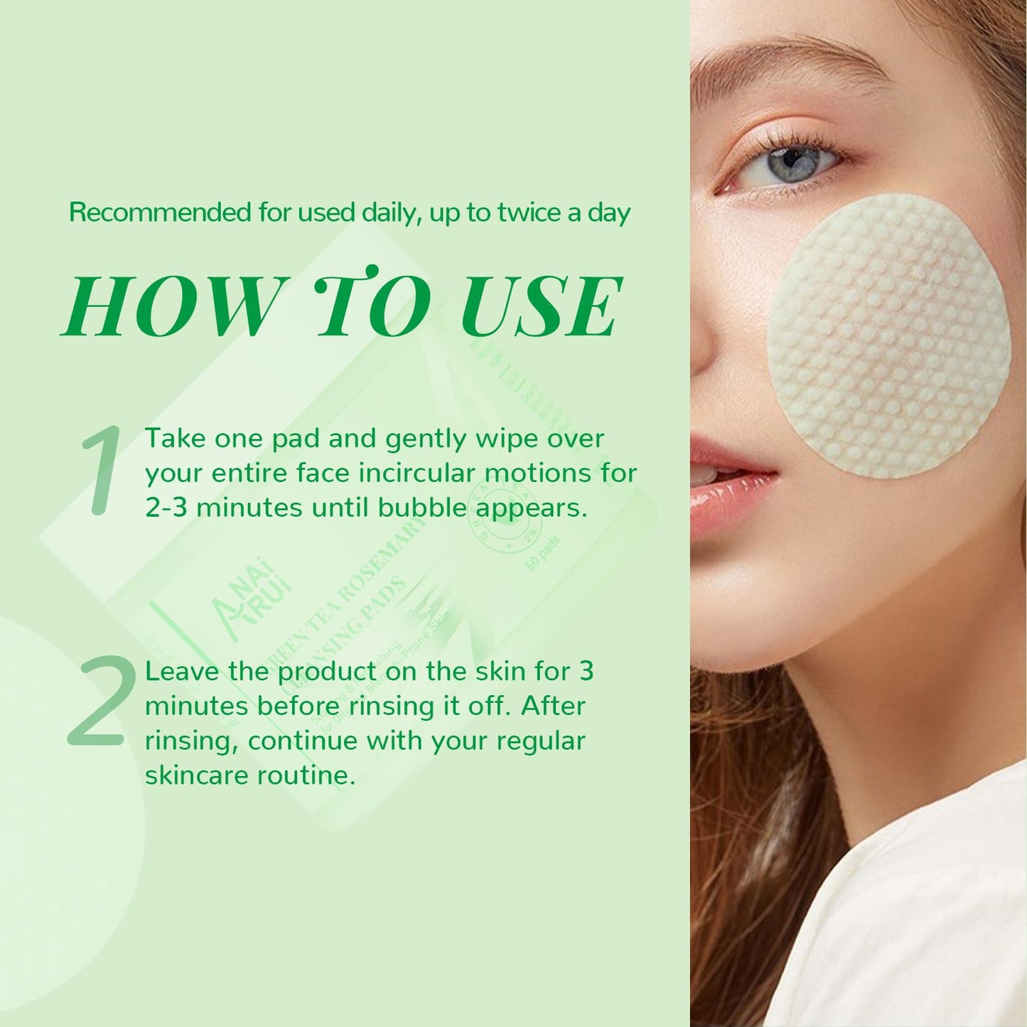 ANAI RUI Green Tea Rosemary Cleansing Pads, 50pcs