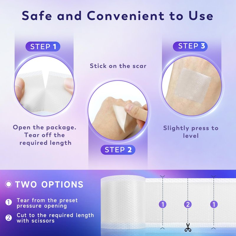 Yarster Medical Grade 100% Silicone Scar Sheets, Silicone Scar Tape(1.6"x 120" Roll-3M), Scar Tape for Surgical Scars, Burn, C-Section, Keloid Scars, Acne Treatment - Reusable