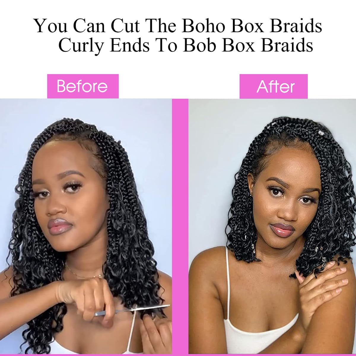 COOKOO 22 Inch Goddess Box Braids Crochet Hair for Women 8 Packs Synthetic Hippie Pre Looped Bohemian Boho Box Braids With Curly Ends Twist Braiding Hair 53#