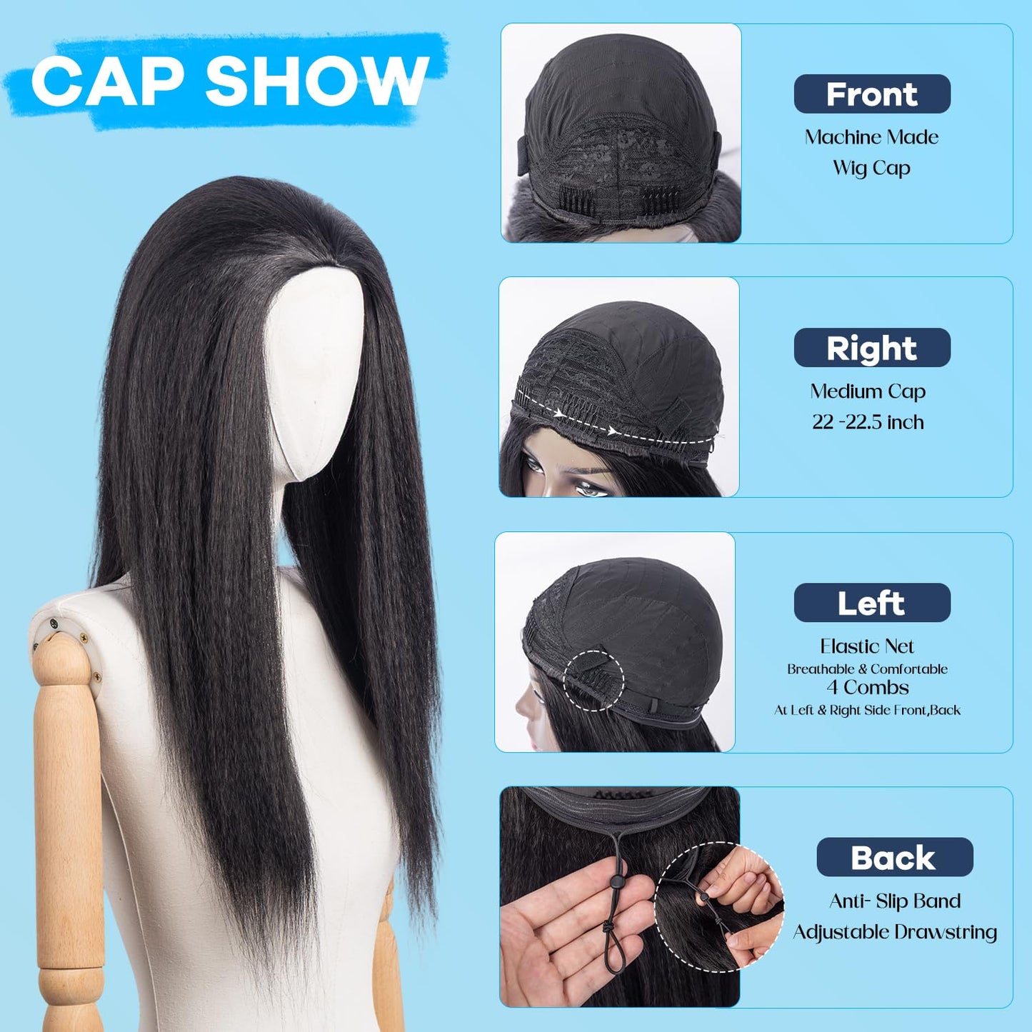 3 in 1 Half Wig Kinky Straight/Kinky curly synthetic for Women 200% Density Glueless Wear No Lace Flip Over Half Wig Seamless Clip In Wigs (20 inch KST)