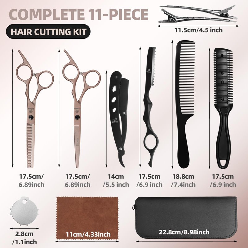 Ethyxe Hair Cutting Scissors Thinning Shears Kit, Barber Hair Texturizing Shears for Professional Hairdresser or Home Use (Rose Gold)