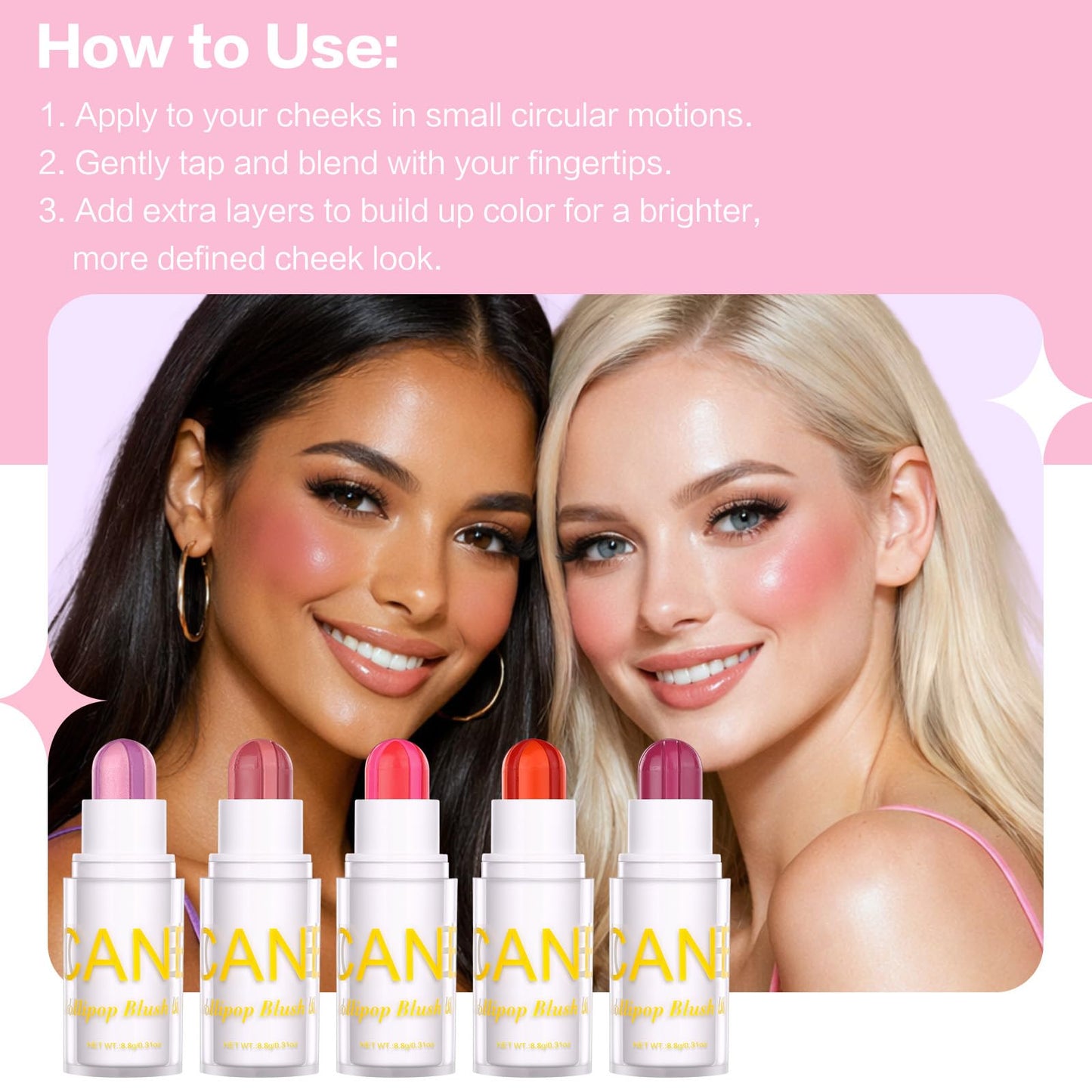 UCANBE Mauve Plum Cream Blush Stick for Cheeks, Duo-Tone Buildable Blush Makeup, Hydrating Lightweight Face Blush with Vitamin E, Natural Dewy Finish, Long-Wearing, Water-Resistant