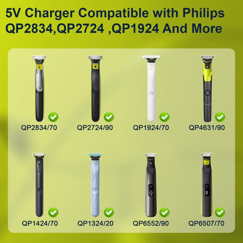 Philips Norelco OneBlade Charger - 5V 1A Compatible Charging Cord for QP Models | Fits QP2724, QP2834, MG Series