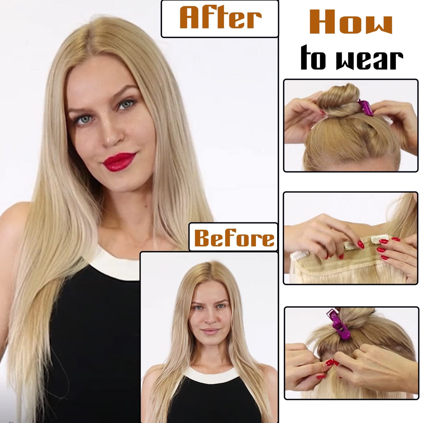 Benehair Clip-in Real Human Hair Extensions, One Piece Human Hair Extension, 3/4 Full Head with 5 Clips 1 Piece Hair Clip in for Women with Thinning Hair #1B Natural Black, 18Inch