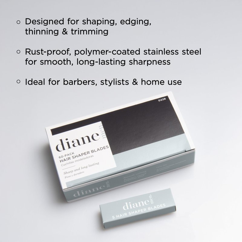 Diane Hair Shaper Razor Blades, Polymer Coated Stainless Steel Material, Precise Shaping, Trimming, and Cutting, Razor Refills for Barber, Straight Edge Razor Blade, 60-Pack