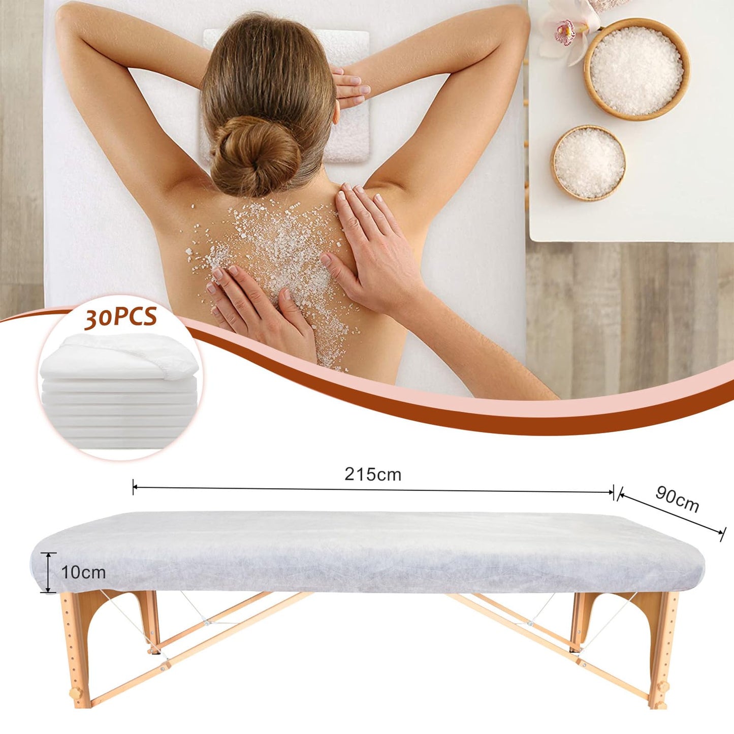 Disposable Thicken 30pc Fitted Massage Table Sheets, 25gsm Heavy Duty Elastic Disposable Bed Cover, Breathable Disposable Fitted Sheets for Spa White Non Woven Fabric 36 x 85 Inch