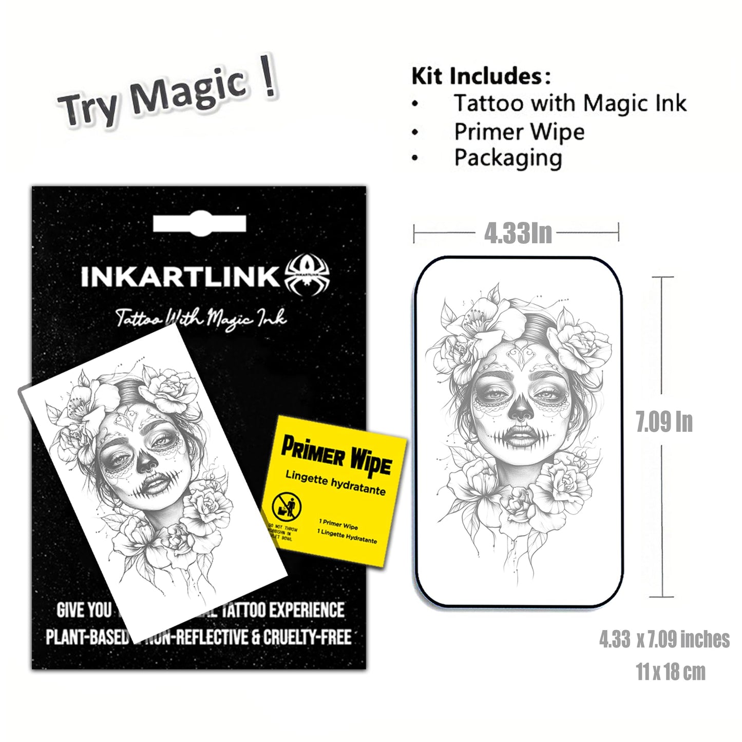 INKARTLINK Semi-Permanent Tattoo Stickers, Creative Halloween Adult Art Temporary Tattoos, Party Supplies, Waterproof, No Glue Required, Non-reflective, Lasts 1-2 Weeks (Mexican Day of the Dead 3)