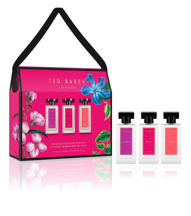 Ted Baker Miniatures Handbag Gift Set for Women, 3 x 15ml Eau de Toilettes Elodie, Polly and Kasia, Fruity Floral & Amber Miniatures in a Deluxe Handbag Box