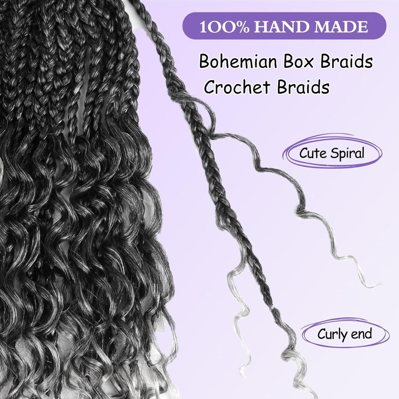 Goddess Box Braids Crochet Hair - 10 Inch Pre-Looped Boho Braids with Curly Ends | 8pcs for Black Women