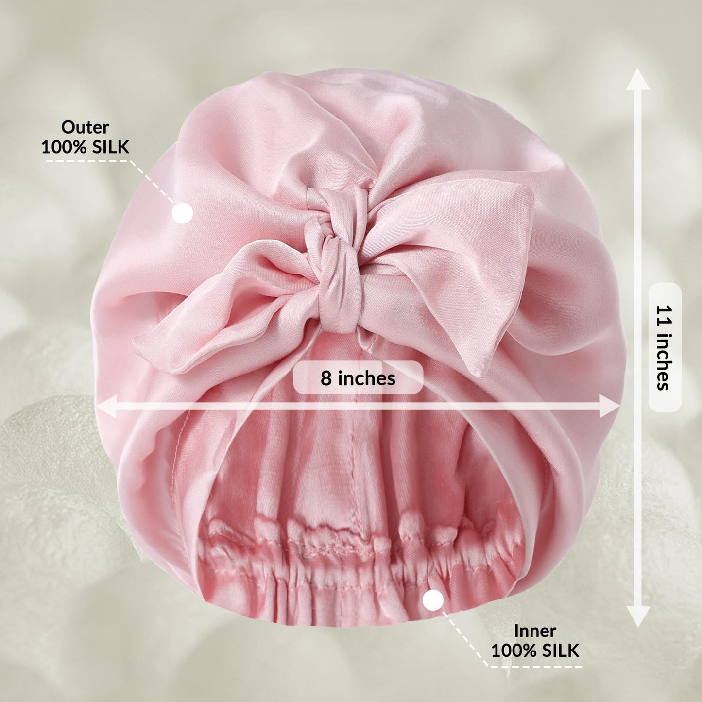 Mulberry Silk Bonnet for Sleeping, 22 Momme Grade-6A Double Layer Silk Sleep Bonnet Adjusatble Hair Wrap with Elastic & Twist Knot Design(1PCS,Pink)