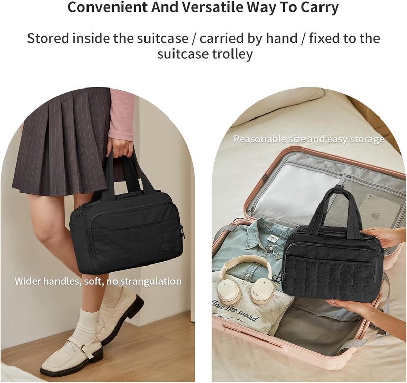 Travel Toiletry Bag for Women - Lightweight Wide-Open Makeup Organizer | Water-Resistant, Multiple Pockets, Mousse Black