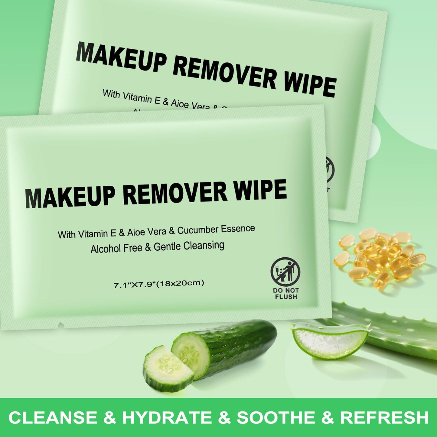 Makeup Remover Wipes Individually Wrapped, 120 Pcs Facial Cleansing Towelette Travel Size, Alcohol-Free, Gentle for Removing Makeup, Oil, Dirt