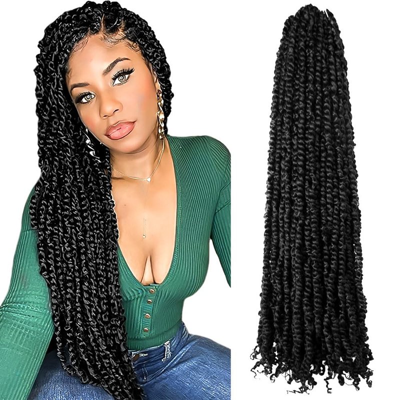 Long Passion Twist Hair 22 Inch Pre-twisted Passion Twists Crochet Hair Natural Black Pre-looped Synthetic Crochet Braids (8 Packs,1B)