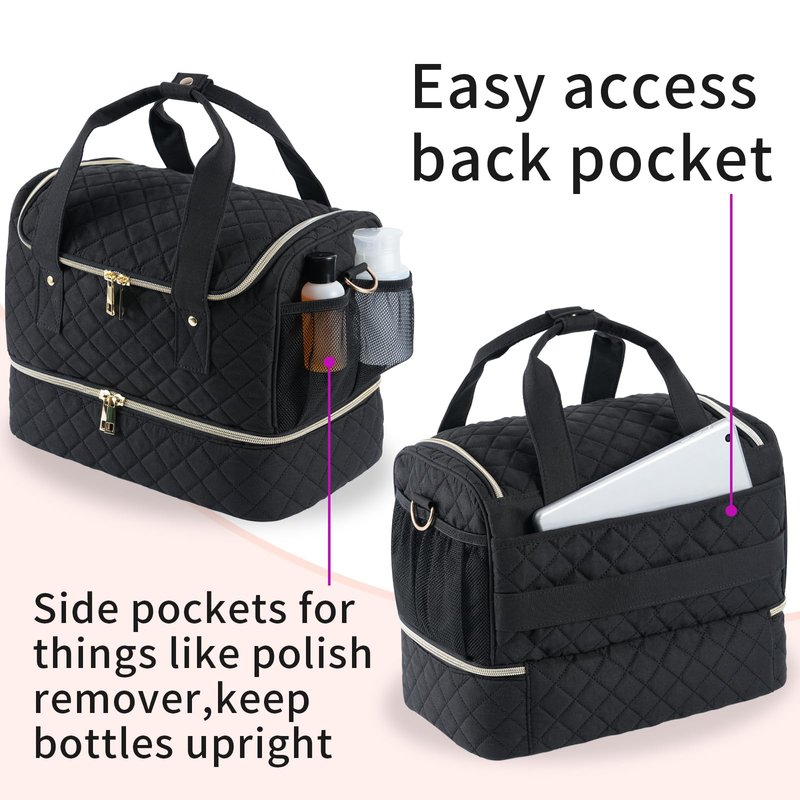 VOFIpremiAm Nail Polish Organizer Bag Fits 1 Nail Lamp and 40 Bottles,Pretty Nail Organizer with Side Pockets for Nail Polish Remover,Manicure Tools (Patented,Bag Only)-Black