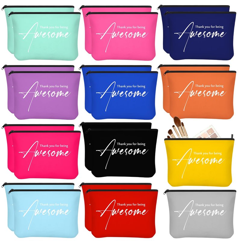 Buryeah 24 Pcs Cosmetic Bags for Womens End of Year Gift Graduation Gift Thank You for Being Awesome Makeup Bags Bulk for Students Teacher(Colorful)