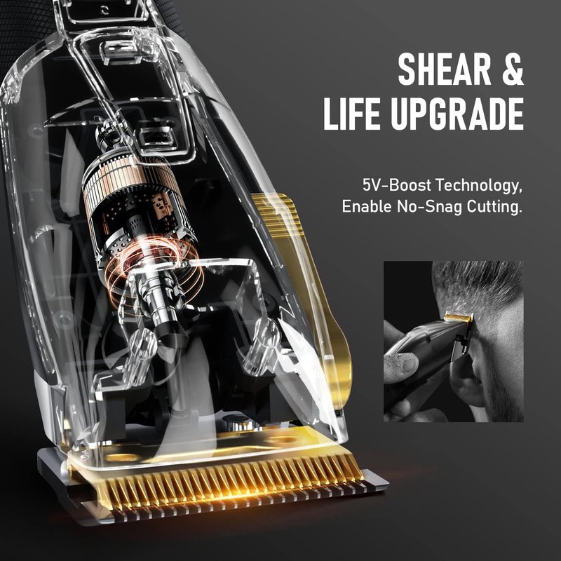 SUPRENT PRO Professional Hair Clippers for Men- USB-C Rechargeable Barber Hair Trimmer & T-Blade Trimmer Combo with 5V-Boost Technology- Cordless Clippers- LED Display Black