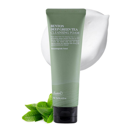 Benton Deep Green Tea Face Wash - Hydrating Korean Foaming Cleanser for All Skin Types | 4.23 oz.