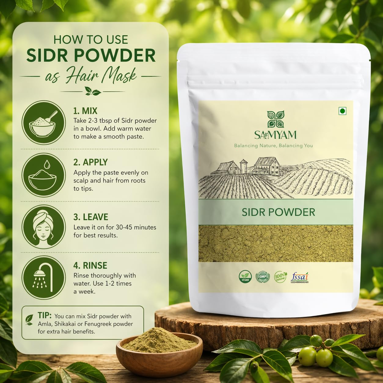 SAMYAM Natural Sidr/Jujube Powder - 1Kg (2.2 lb) | Natural Hair and Body Cleanser, Herbal Soap