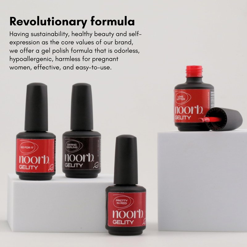 noorb beauty Red Gel Polish, Natural Odorless Gel Nail Polish with Organic Pigments, Soak Off UV Gel Nail Polish Colors in Red