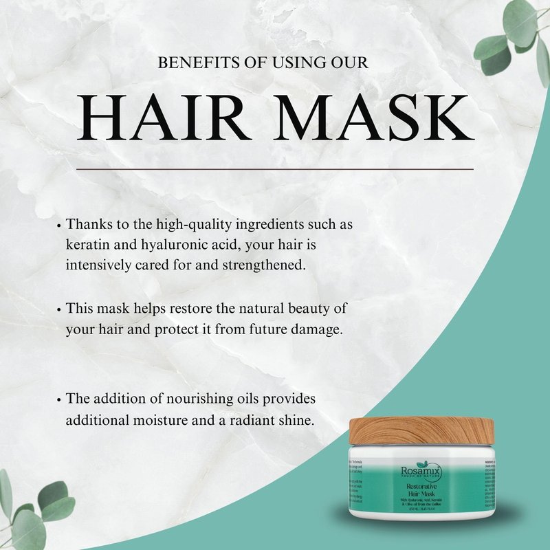 Rosamix Deep Moisturizing Hair Mask for Women/Men - Keratin Mask for Dry & Damaged Hair - Deep Conditioning Treatment with Hyaluronic and Moroccan Argan Oil, 250ml | 8,45 FL.OZ