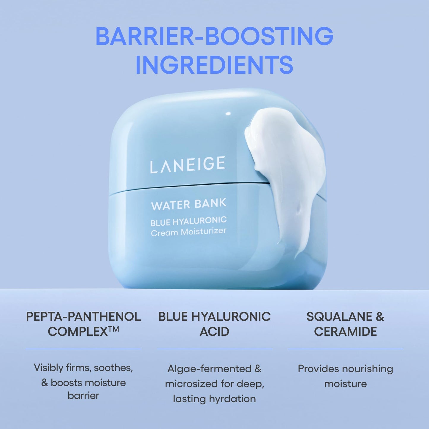 LANEIGE Water Bank Blue Hyaluronic Cream Moisturizer Mini: Hydrating Korean Face Cream with Squalane & Ceramide for Skin Barrier Support, Dermatologist-Tested